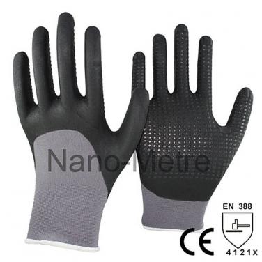 Black Foam Nitrile With Dotted On Palm Safety Protective Glove -NY1355FD-BLK