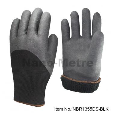 Black Nitrle Coated Double Warm Liner Outdoor Work Gloves For Winter- NBR1355DS-BLK