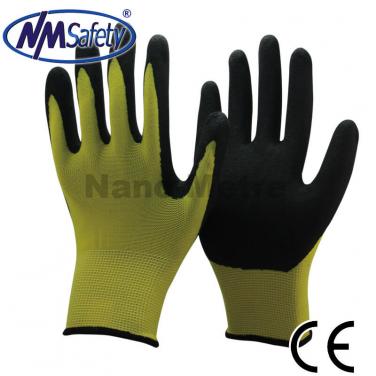 Hi-Viz Yellow Nylon Liner Coated Black Sandy Nitrile Palm Glove -NY1350S-HY/BLK
