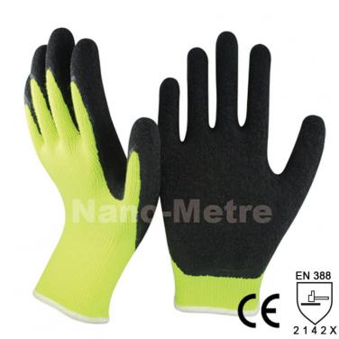 Hi-viz Yellow Polycotton Liner Coated Latex Protective Glove -NM10902-HY/BLK