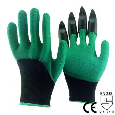 Green Foam Latex 3/4 Dipped Palm With 4 Claws In Finger Garden Glove -NM1355F-CL