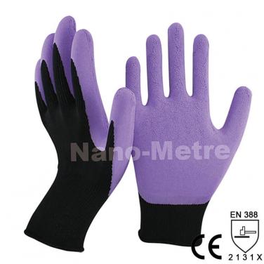 Purple Foam Latex Dipped Palm Glove For Gardening -NM1350F-BLK/PP