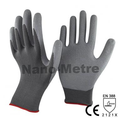 13 Gauge Grey Polyester Liner Coated Latex Crinkle Palm Glove- NM1350P-DG