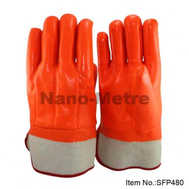 Full Coated Orange Fluorescent  PVC Glove,Safety Cuff - SFP 480