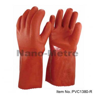 Cotton Liner With Dark Red PVC Full Coated Gauntlet - PVC1380-RR