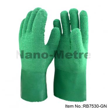 Cotton Jersey Liner Full Coated Green Crinkle Latex Palm Glove- RB7530-GN