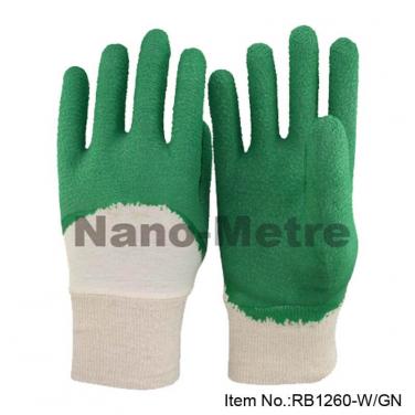 Cotton Interlock Liner 3/4 Coated Latex Crinkle Glove - RB1260-W/GN