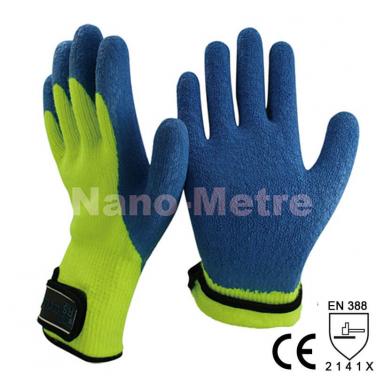 Hi-Viz Yellow Acrylic Liner Dipping Latex Palm & Thumb Glove, Buckle Wrist -NM007M-HY/B