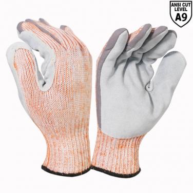 ANST CUT 9 7 Gauge Aramid Fibers+Nylon & Stainless Steel Fiber Leather Palm Glove -DY007CS