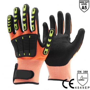 ANSI CUT 5 Orange Shock Resistant Mechanics Safety Work Gloves- DY1350AC-OR