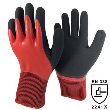 13 Gauge Double Shell Knitted Liner with Double Coating Winter Work Gloves - NM1359DC-R/BLK