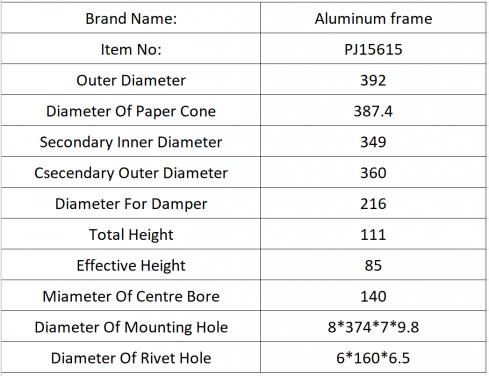 PJ15615: 15'' Precision Aluminium Speaker Frame for Speaker Parts