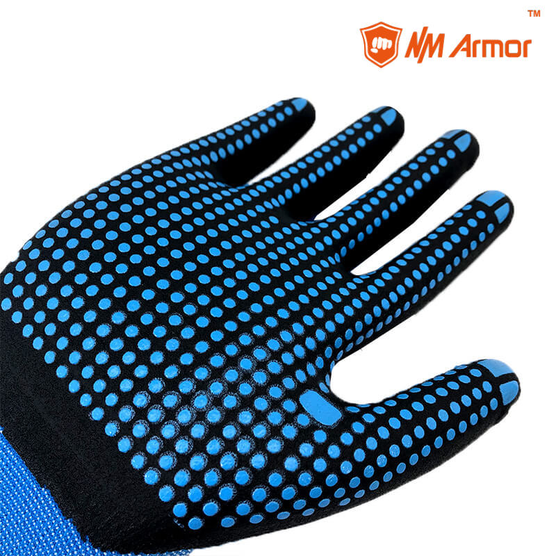 EN388:4121X High-Technology Foam Nitrile Coating Nylon Spandex Palm With Dots Gloves-NY1350FD-BL