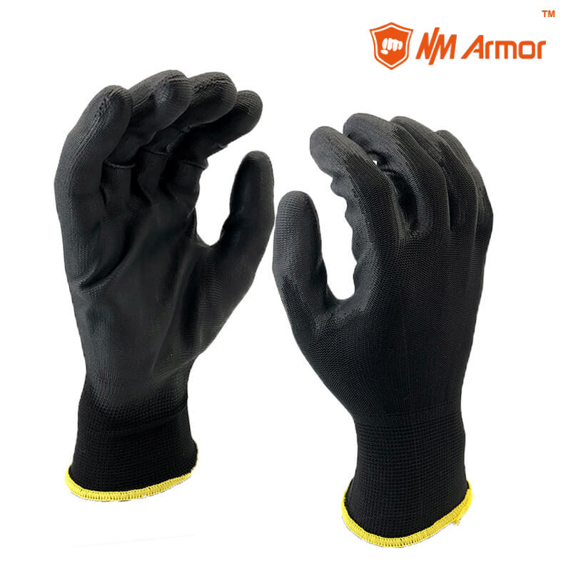 EN388:4131X DMF Free Black Nylon Liner Coated Pu Palm Gloves-PU1350-BLK