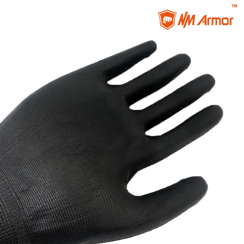 EN388:4131X DMF Free Black Nylon Liner Coated Pu Palm Gloves-PU1350-BLK