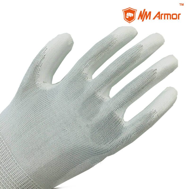 EN388:4131X 13 Gauge White Nylon Liner Coated Pu Palm Gloves-PU1350-W