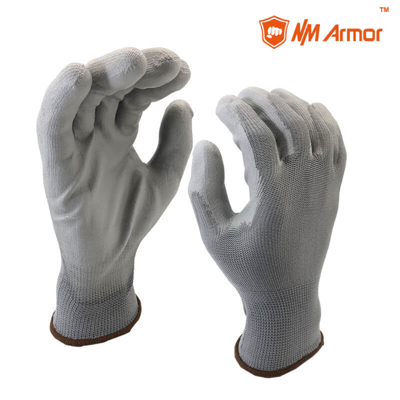 EN388 3121X 13 Gauge Polyester Knitted Liner PU Palm Coated Work Gloves-PU1350P-DG