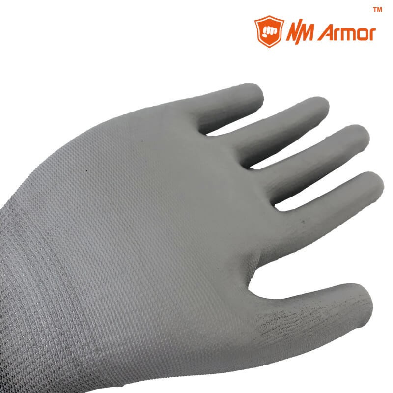 EN388 3121X 13 Gauge Polyester Knitted Liner PU Palm Coated Work Gloves-PU1350P-DG