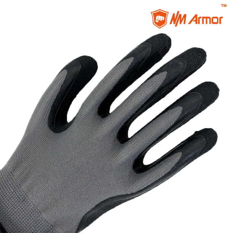 EN388:2131X Grey nylon coated black foam latex safety working gloves-NM1350F-M