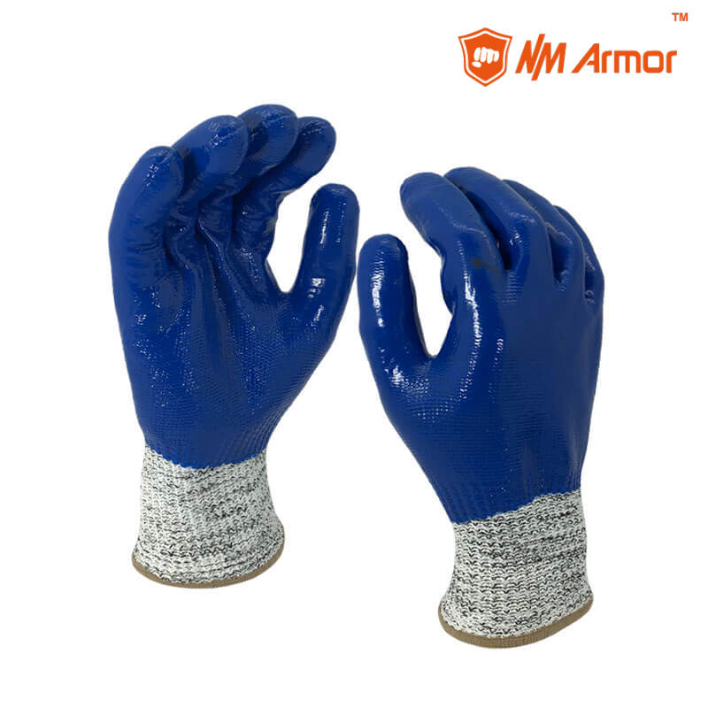 EN388:4X43C Nitrile gloves blue cut resistant full coated water-proof gloves-DY1359-BL