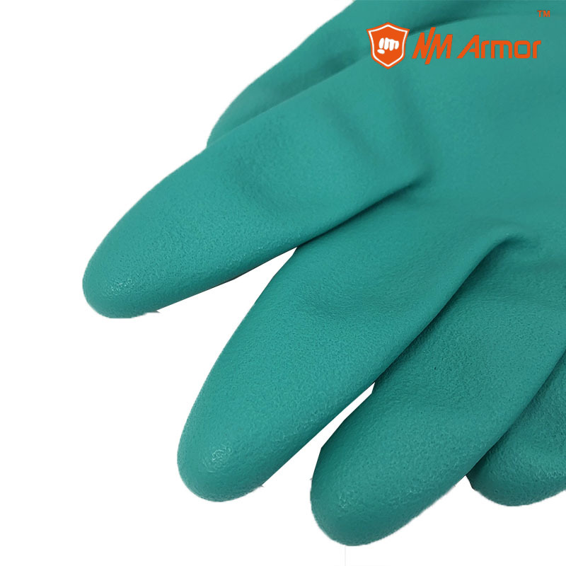 EN388:3101X Long gloves water-proof green industrial nitrile gloves-US11205-UL-L
