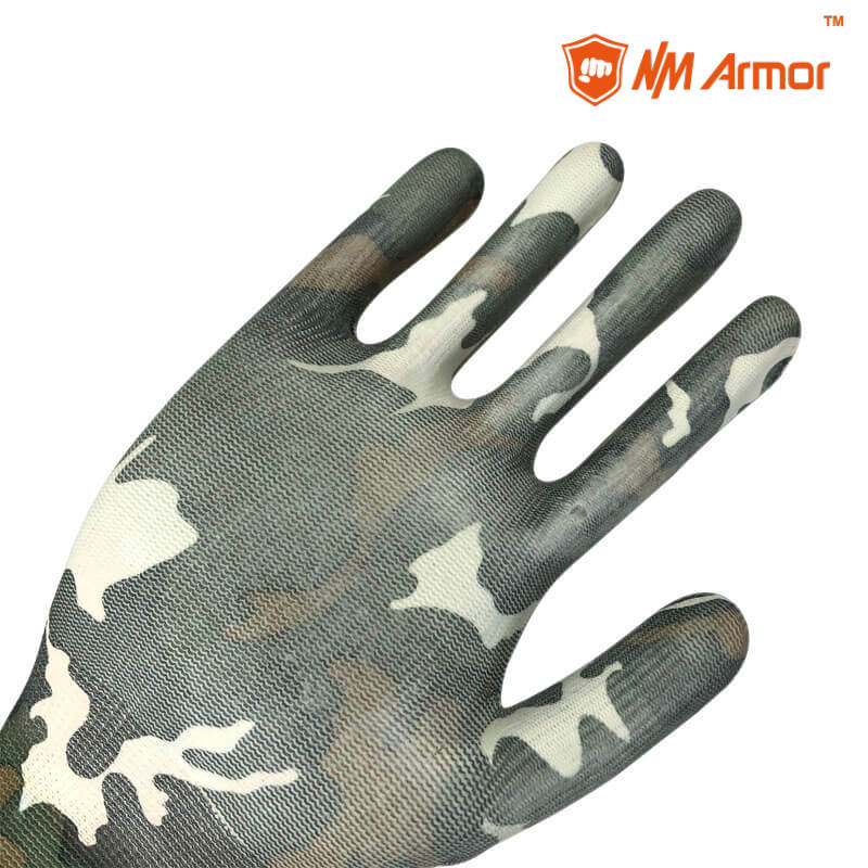 EN388:3121X Polyester Camouflage Printing Garden Pu Gloves Garden Gloves Flower -PU1350FP