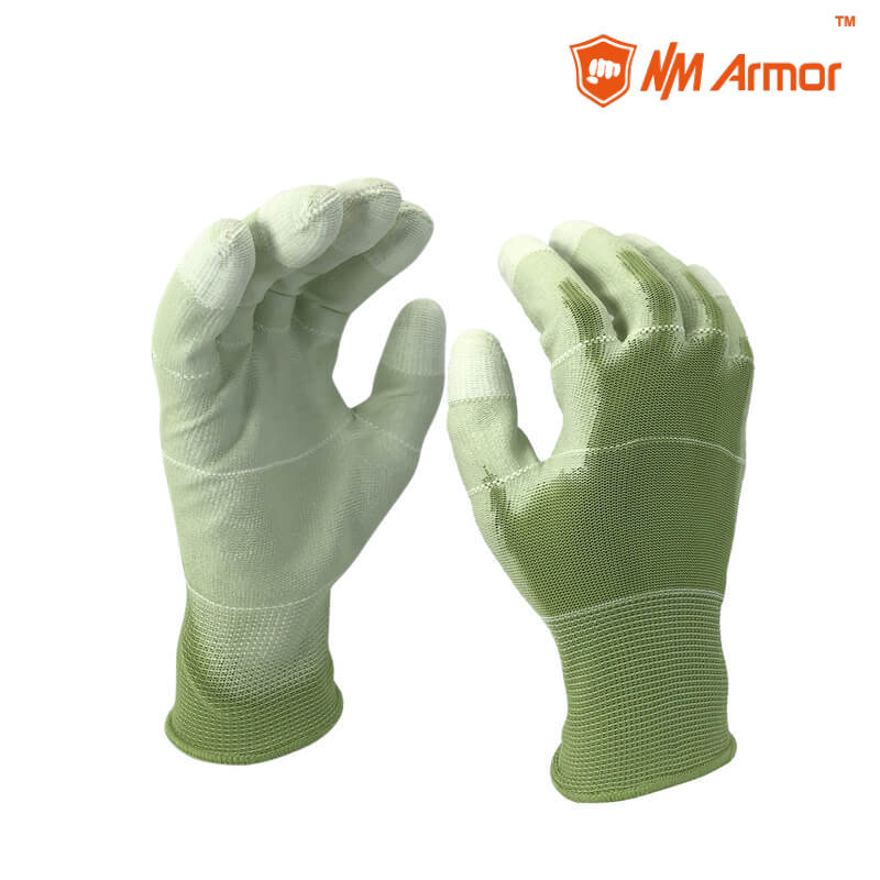 EN388:3121X 13 Gauge Polyester Knitted Liner PU Palm Coated Work Gloves PU1350PU3-GN/W