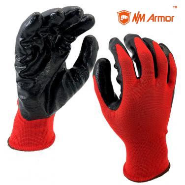 EN388:3121X Smooth Nitrile Dipped polyester Palm Work Gloves-NY1350P-R/BLK