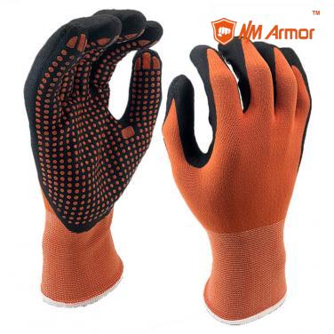 EN388:4121X High-Technology Foam Nitrile Coating Nylon Spandex Palm With Dots Glove-NY1350FD-OR/BLK