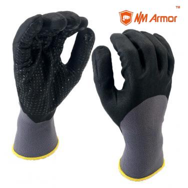 EN388:4121X High-Technology Foam Nitrile Coating Nylon Spandex Palm With Dots Glove-NY1355FD-BLK