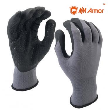 EN388:4121X High-Technology Foam Nitrile Coating Nylon Spandex Palm With Dots Glove-NY1350FD-BLK