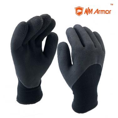 EN388:2241X Winter Used Black Nylon and Nappy Acrylic Liner Coated Foam Latex Safety Gloves-NM1355DF-BLK