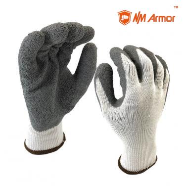 EN388:2016:2142X Latex Gloves 10G polyester Shell Coated Crinkle Finish Work Safety Gloves Protection Gloves-NM10902-W/GR