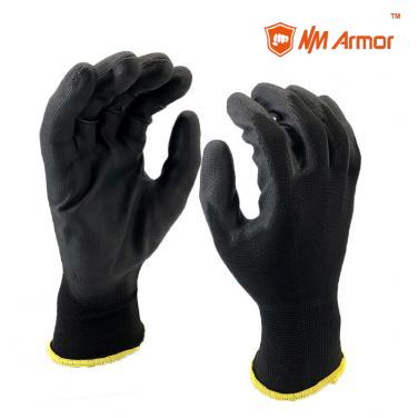 EN388:3121X 13 Gauge Polyester Knitted Liner PU Palm Coated Work Gloves-PU1350P-BLK