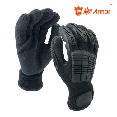 Black Polycotton Dipping Latex Palm Mechanic Impact TPR Glove-NM10902AC-BLK