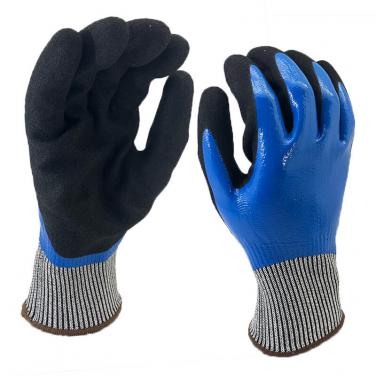 EN388:4X43C Working Glove Anti Cut Full Dipped Double Nitrile Coated Cut Resistant Safety Gloves - DY1350DC-H