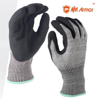 EN388:4X42C Seamless Knitted Coated Sandy Finish ISO Cut Glove-DY1350F-GR/BLK