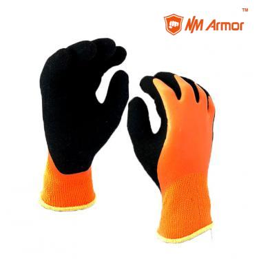 Anti-cut 7 gauge orange acrylic winter latex construction gloves-DM007-OR/BLK