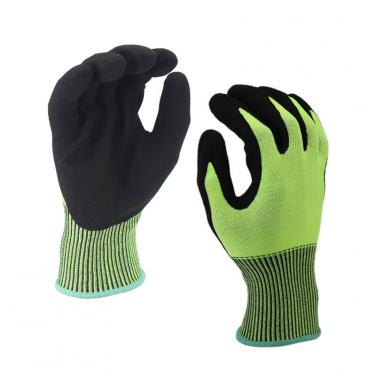 EN388:4X43C Black Sandy Nitrile Dipped Cut Resistant Gloves - DY1350F-HY/BLK