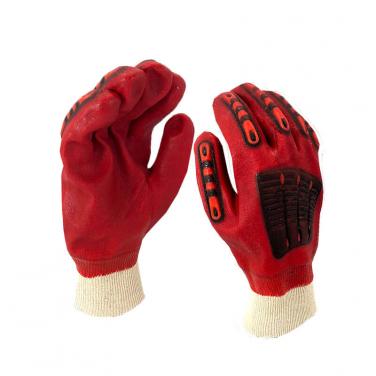 Red PVC dipped gloves work impact resistant TPR gloves-PVC1560-R-AC