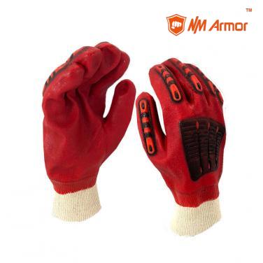 Red PVC dipped gloves work impact resistant TPR gloves-PVC1560-R-AC