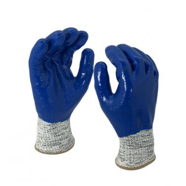 EN388:4X43C Nitrile gloves blue cut resistant full coated water-proof gloves-DY1359-BL