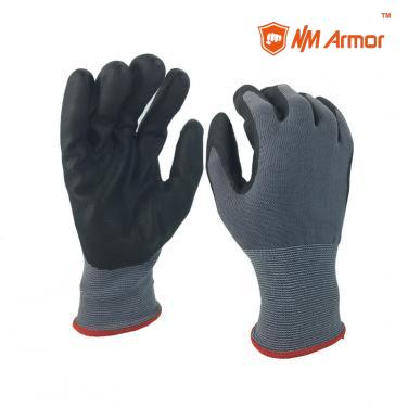 EN388:4121X 13 gauge knitted liner gloves polyester nitrile black foam nitrile on palm gloves-NY1350FRB-P