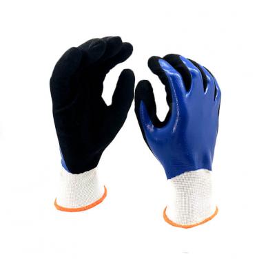EN388:4121X Slip resistant double dipped nitrile safety gloves work gloves sandy finish-NY1359DC-BL/BLK