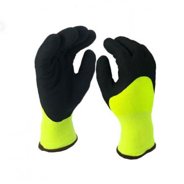 Hi-viz gloves sandy finish coated work gloves warm winter gloves-NBR1355DS-HY/BLK