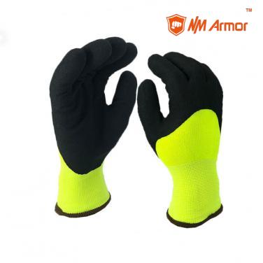 Hi-viz gloves sandy finish coated work gloves warm winter gloves-NBR1355DS-HY/BLK