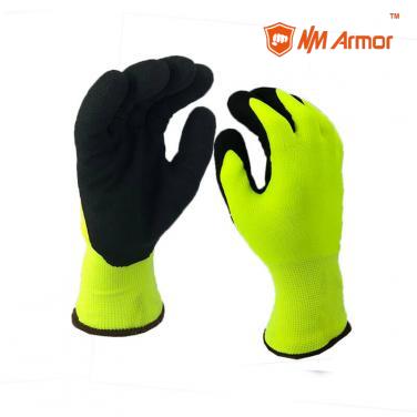 Hi-viz sandy finish nitrile winter use safety gloves-NBR1350DS-HY/BLK