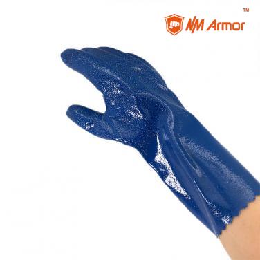 Blue nitrile long sleeve water-proof work gloves-NBR7560SR-B