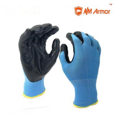 EN388:3121X Polyester nitrile industrial gloves black rubber gloves-NY1350P-BL/BLK