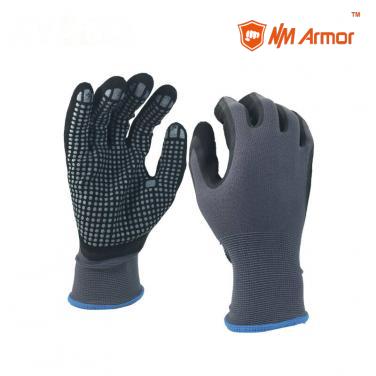 EN388:4121X Industrial black anti-slip latex gloves 15 gauge nylon dots gloves-NM1350FD-GR/BLK